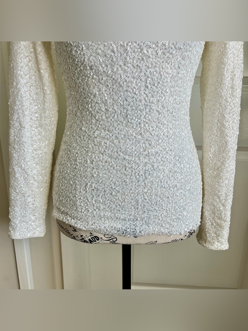 Lauren Ralph Lauren Evening Sequin Long Sleeve Boat Neck Top White Sz 2 - Picture 6 of 16